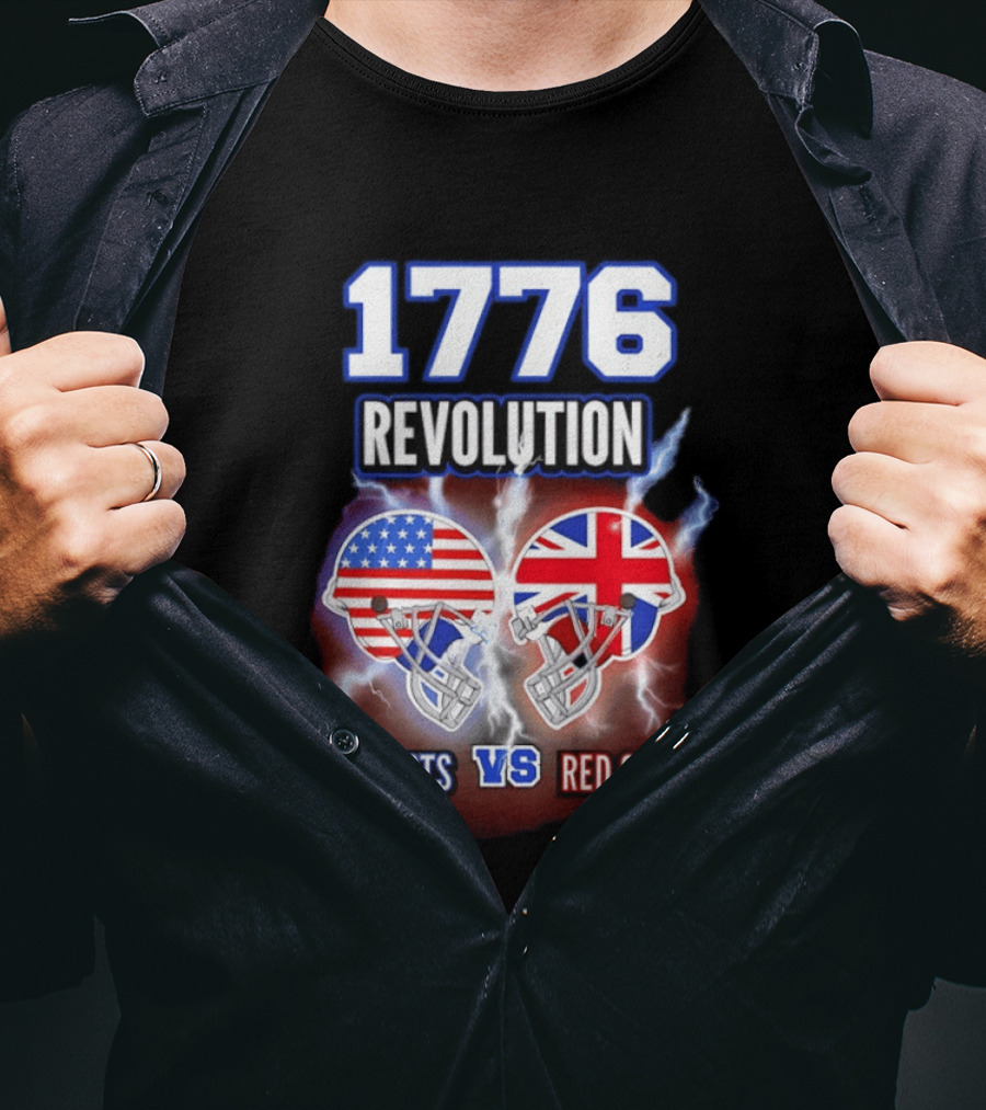 1776 Revolution Patriots Vs Red Coats American Flag British Flag Helmets Clash T-Shirt