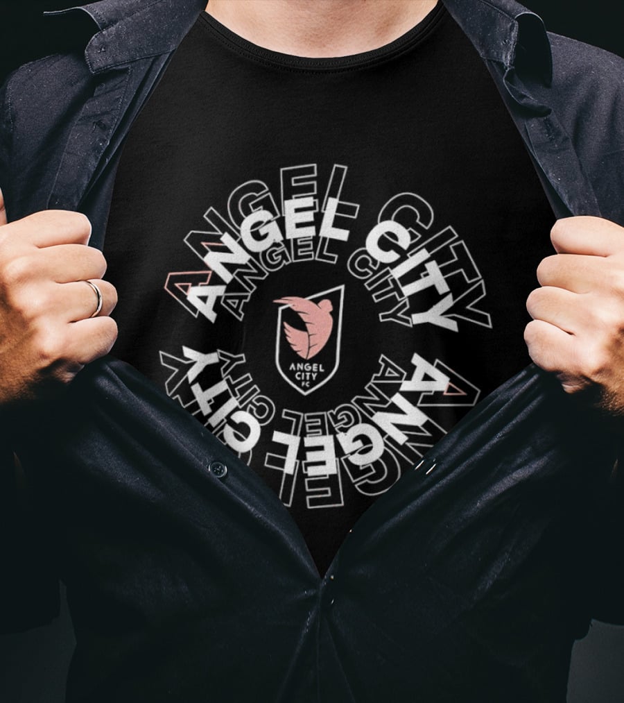 Angel City FC Circular Text Emblem Pink And White Spiral T-Shirt