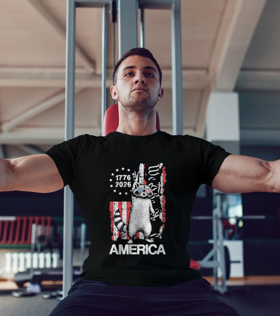 Raccoon 1776 2026 America We The People Patriotic Stars And Stripes T-Shirt