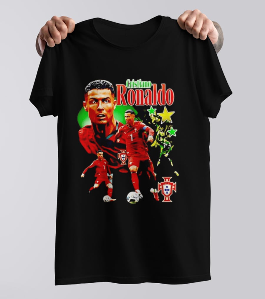Cristiano Ronaldo Portugal Soccer Star Number 7 Iconic Footballer Illustration With Portugal T-Shirt