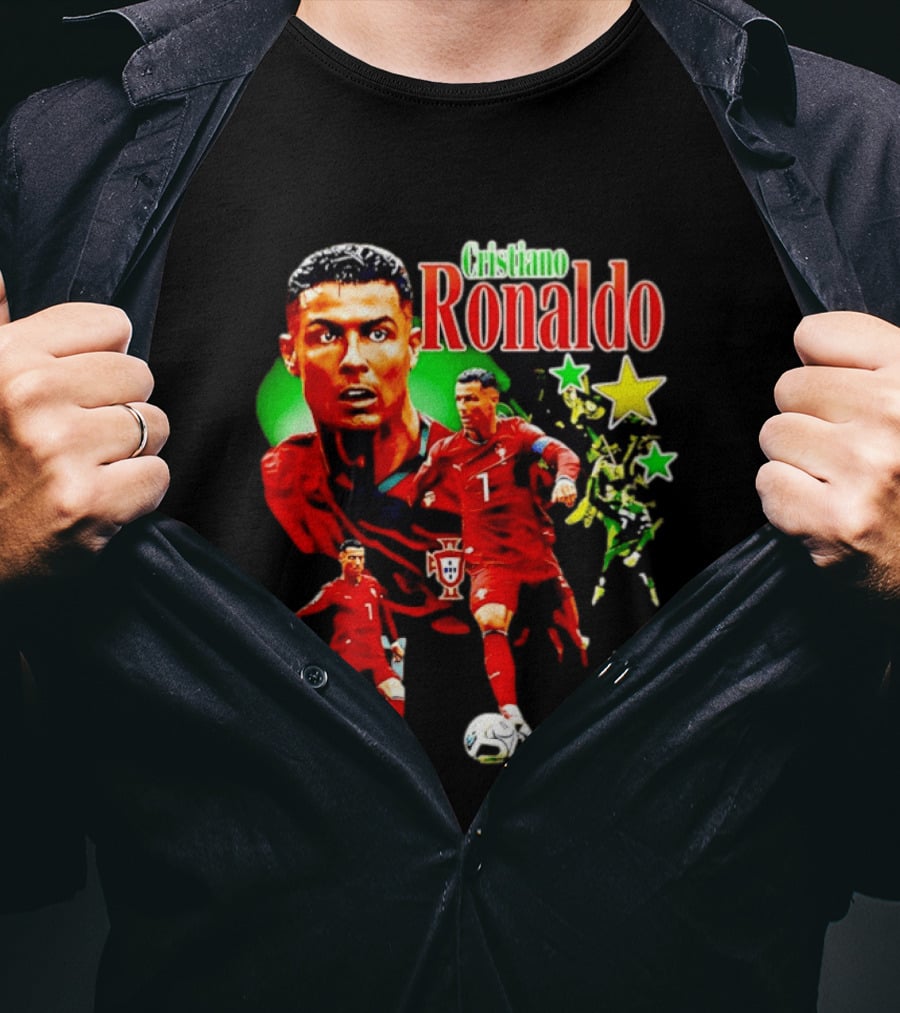 Cristiano Ronaldo Portugal Soccer Star Number 7 Iconic Footballer Illustration With Portugal T-Shirt