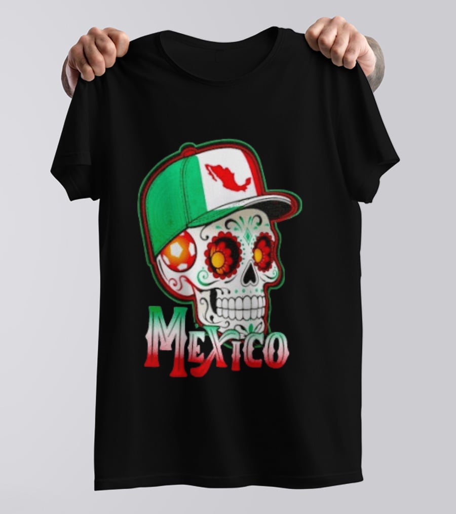 Mexico Sugar Skull Hat Map T-Shirt