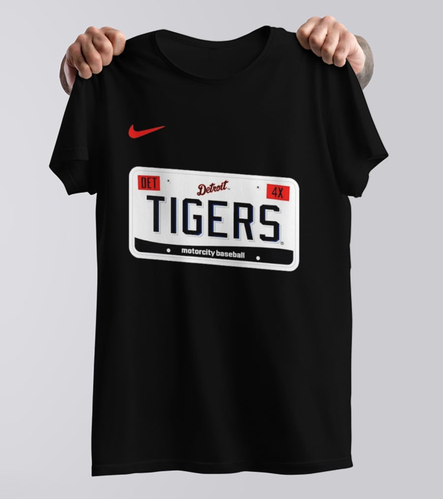 Detroit Tigers License Plate DET 4X Motorcity Baseball Nike T-Shirt