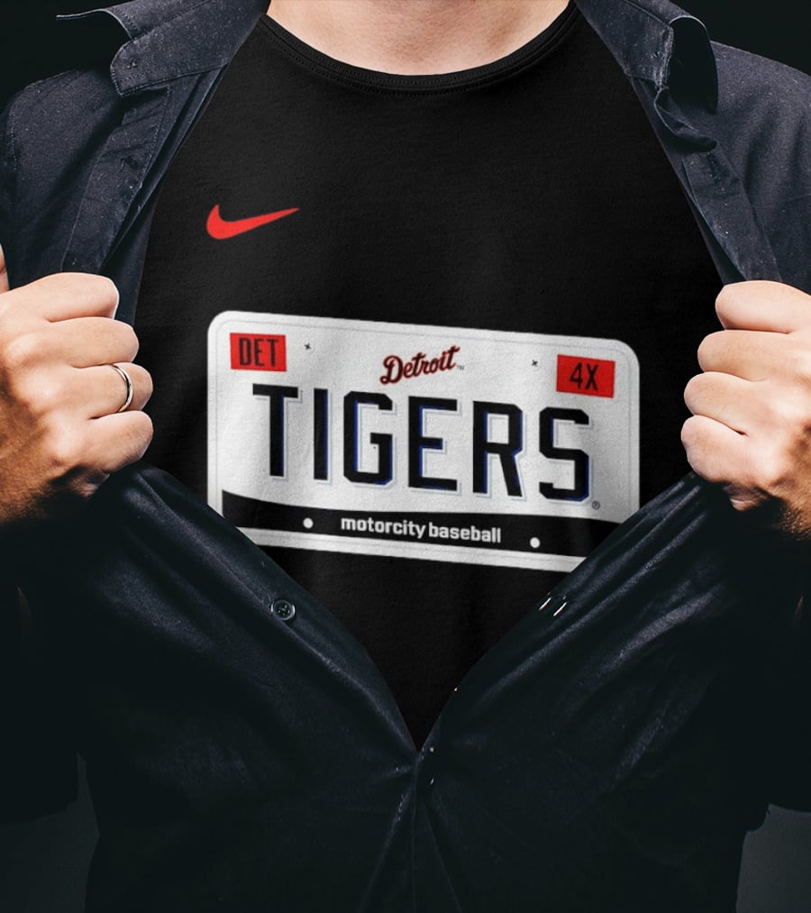 Detroit Tigers License Plate DET 4X Motorcity Baseball Nike T-Shirt