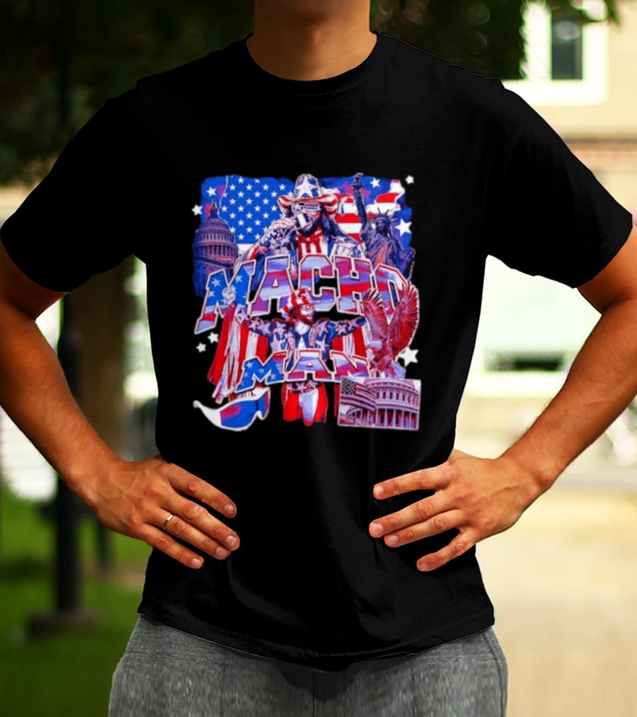 Macho Man America Independence Day Patriotic Retro USA T-Shirt