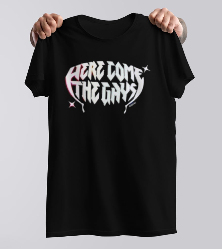 The Vampire Lestat Here Comes The Gays Pride Hollow Text With Stars And Stakes T-Shirt