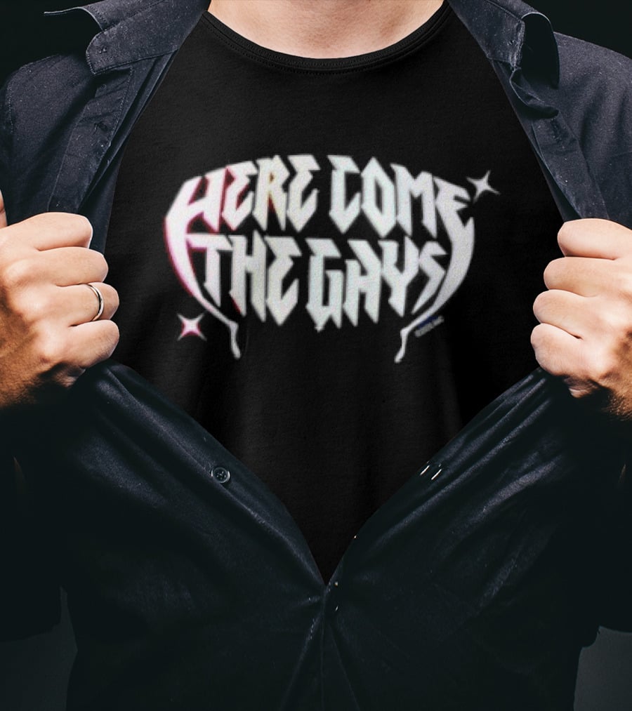 The Vampire Lestat Here Comes The Gays Pride Hollow Text With Stars And Stakes T-Shirt