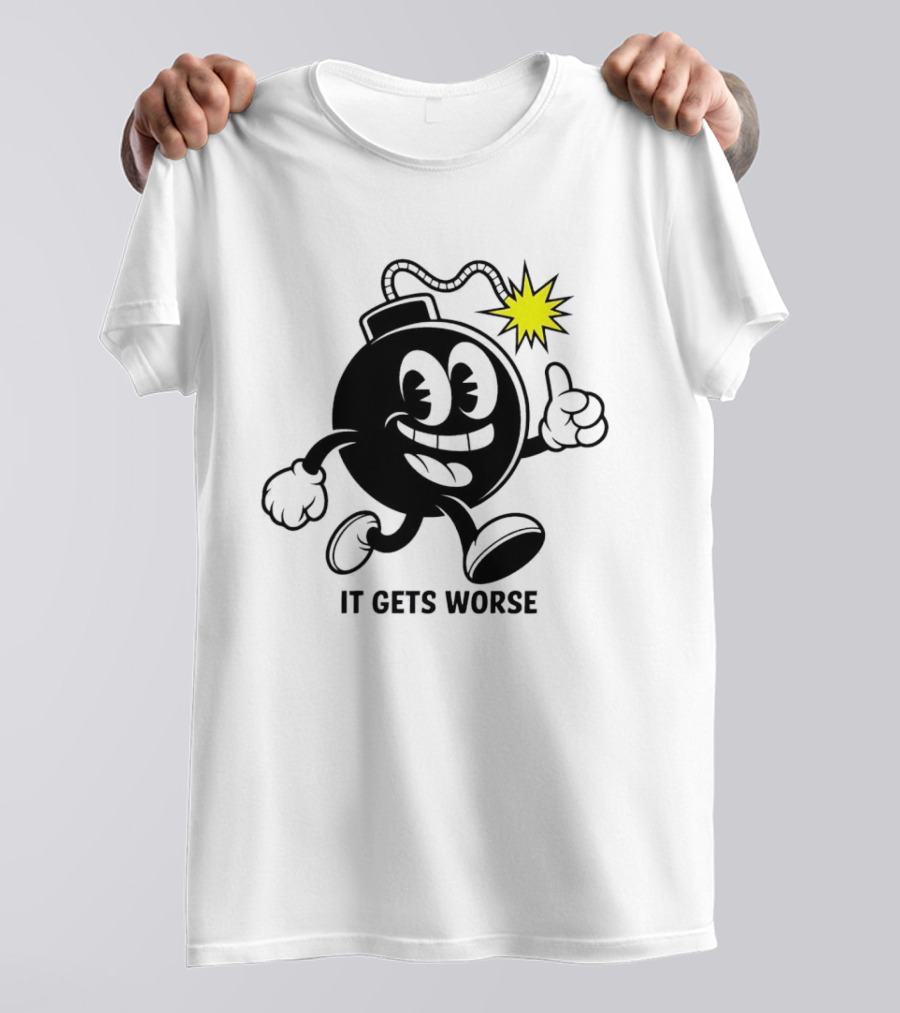 Bomb Walking Thumbs Up It Gets Worse Retro Cartoon T-Shirt