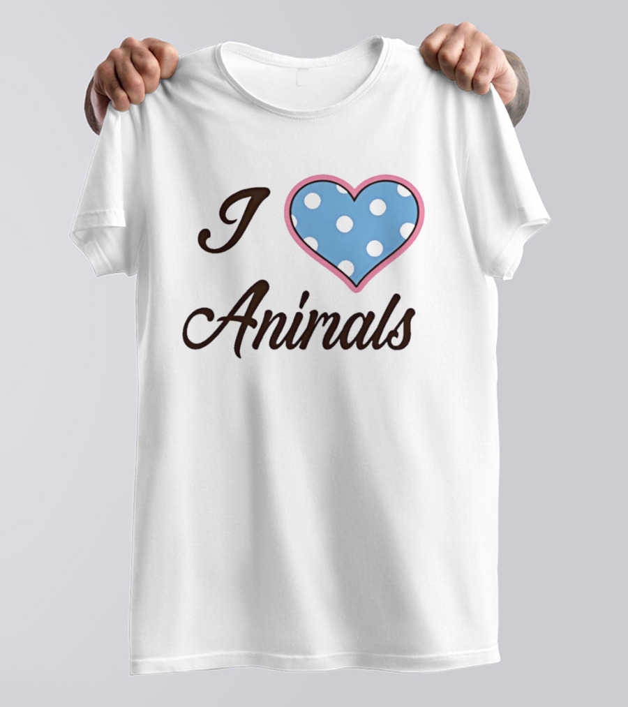 I Love Animals Blue Polka Dot Heart T-Shirt
