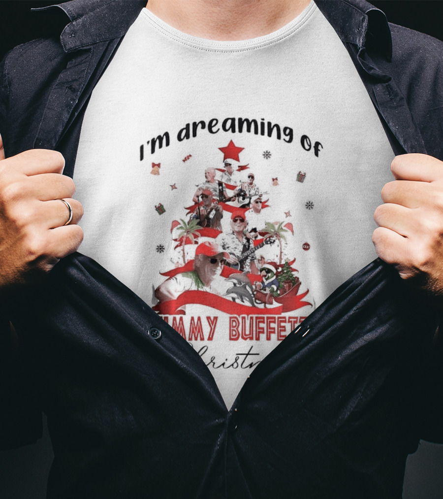 I'm Dreaming Of Jimmy Buffett Christmas Parrot Collage Tree T-Shirt