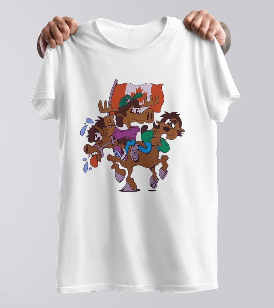 Slushy Noobz Horse Riders Cartoon Moose With Canada Flag T-Shirt