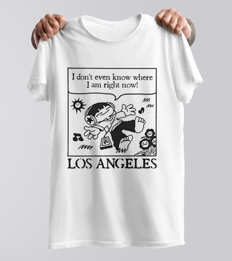 Los Angeles Cartoon Kid Floating Headphones I Don't Even Know Where I Am Right Now T-Shirt