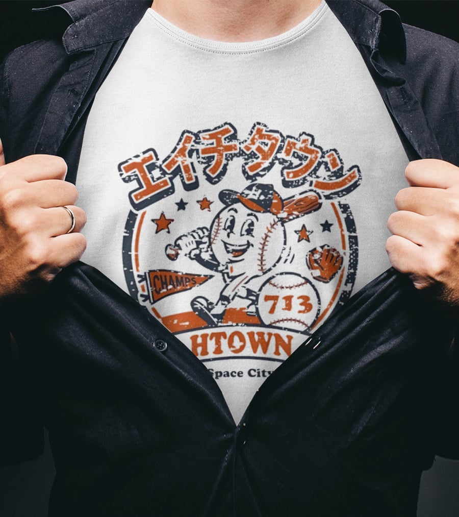 Htown Katakana Space City 713 Champs Baseball H Town Player T-Shirt