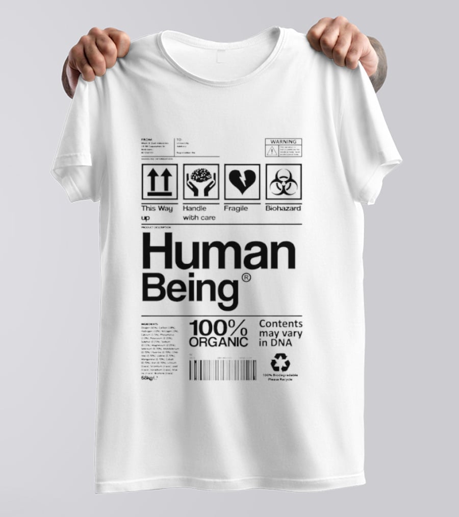Human Being 100% Organic Contents May Vary Symbolic T-Shirt