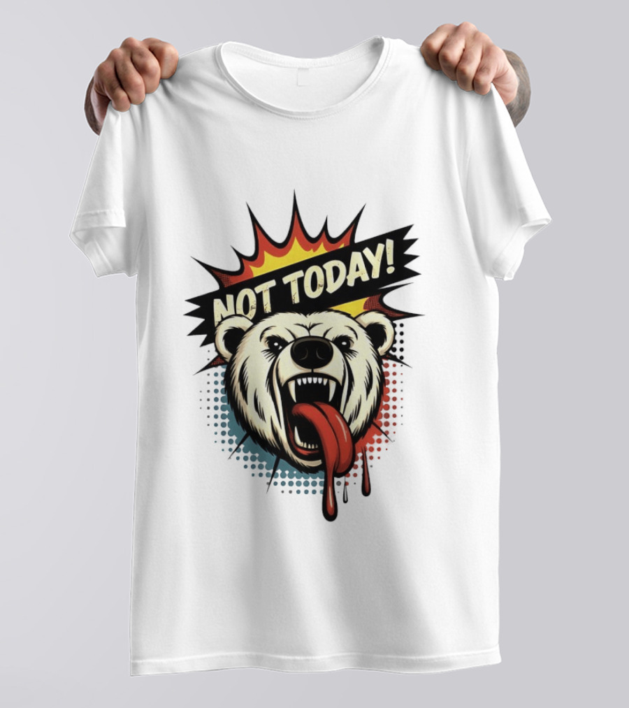 Polar Bear Roaring Not Today Comic Style Vibrant Pop Art Explosion T-Shirt
