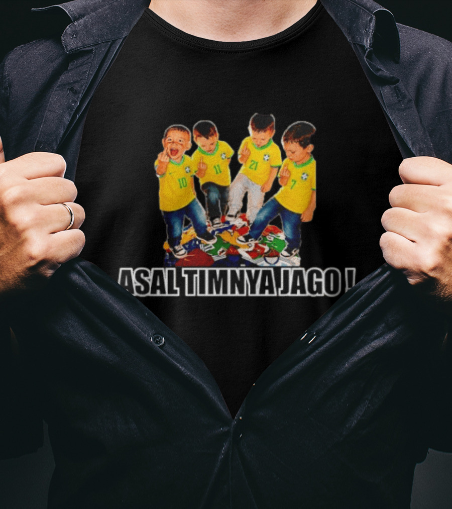 Brazil Football Kids Middle Finger Asal Timnya Jago Soccer Humor T-Shirt