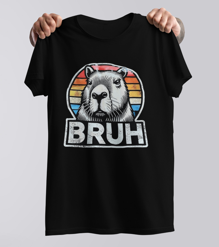 Capybara Bruh Retro Sunset Animal T-Shirt
