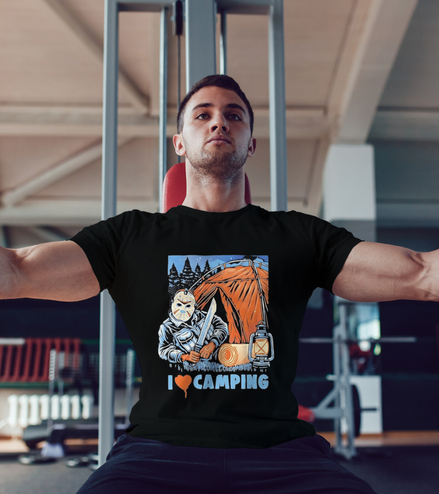 Jason Voorhees I Love Camping Knife Lantern Tent Iconic Horror T-Shirt