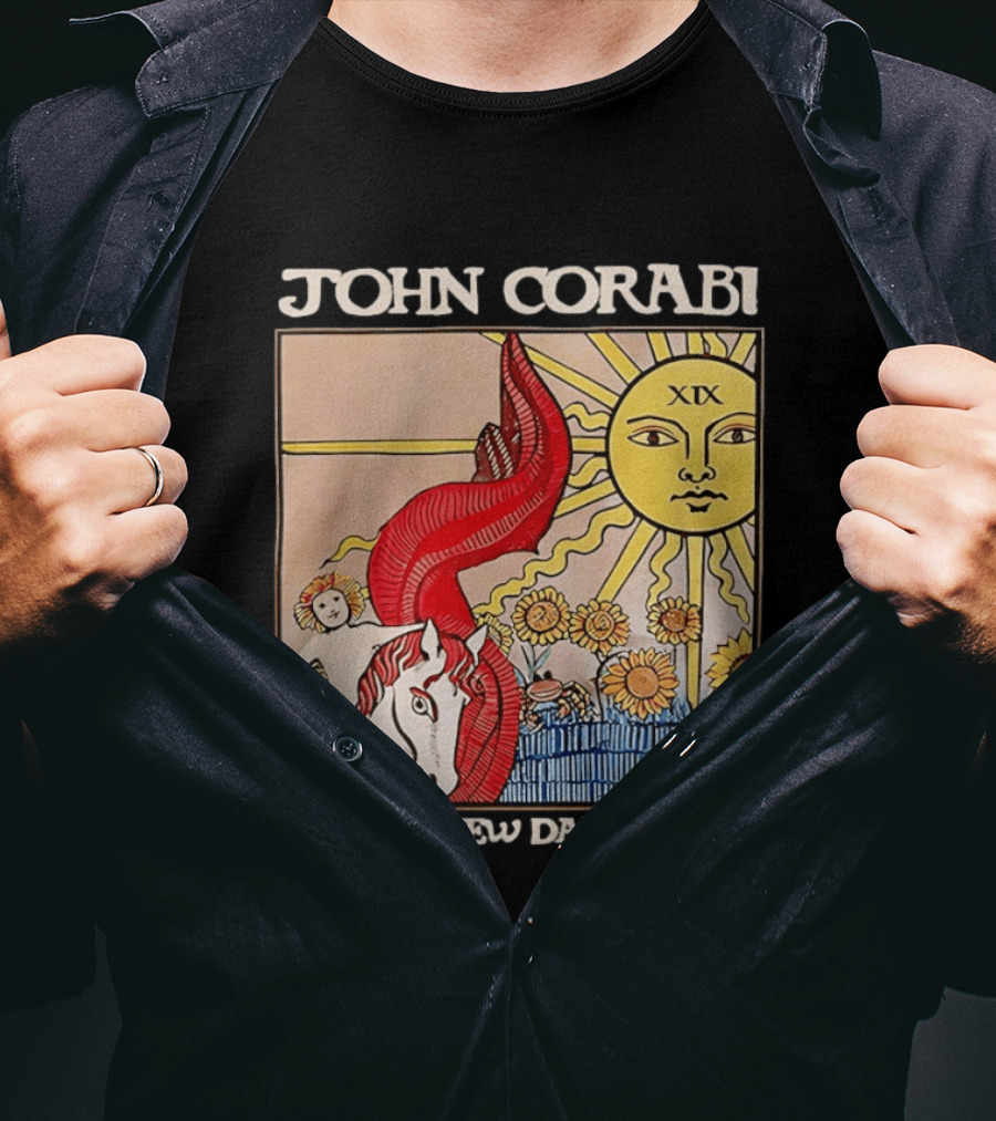 John Corabi New Day The Sun XIX Tarot Card Rider And Sunflowers T-Shirt