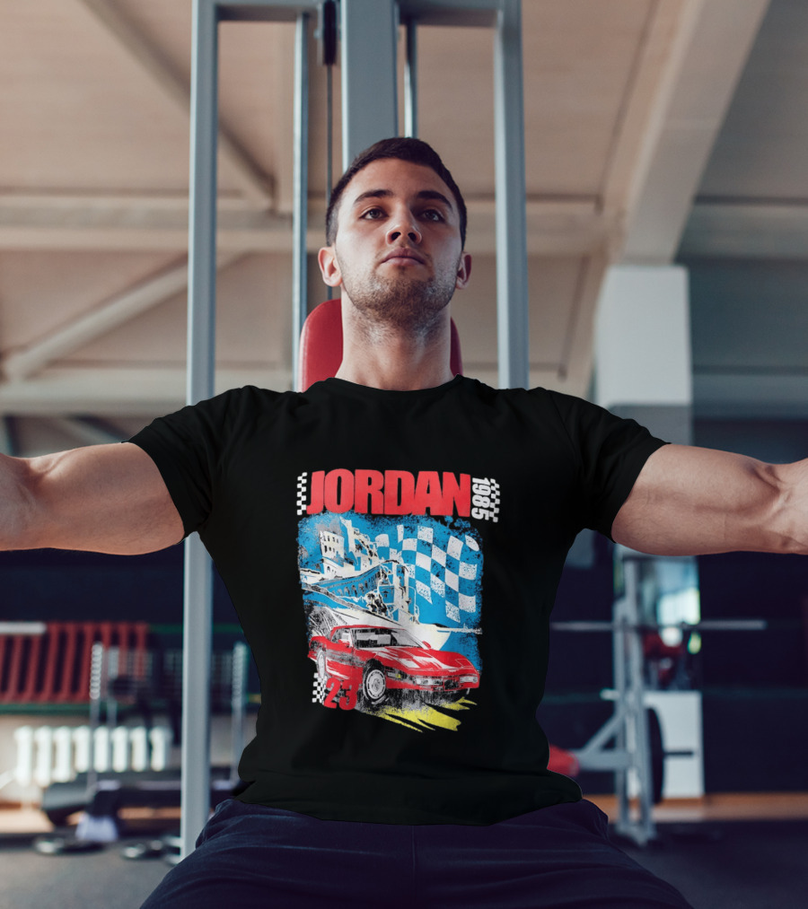Jordan 1985 23 Chevrolet Corvette C4 Race Car Checkered Flag Racing T-Shirt