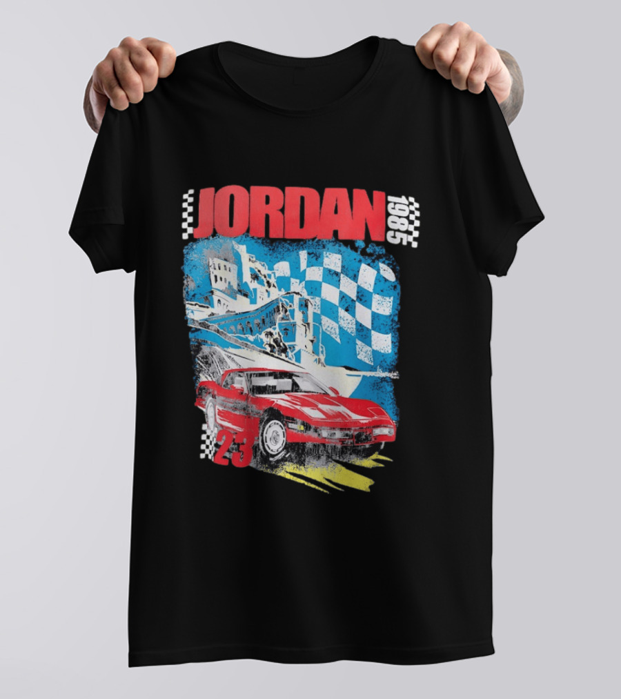 Jordan 1985 23 Chevrolet Corvette C4 Race Car Checkered Flag Racing T-Shirt