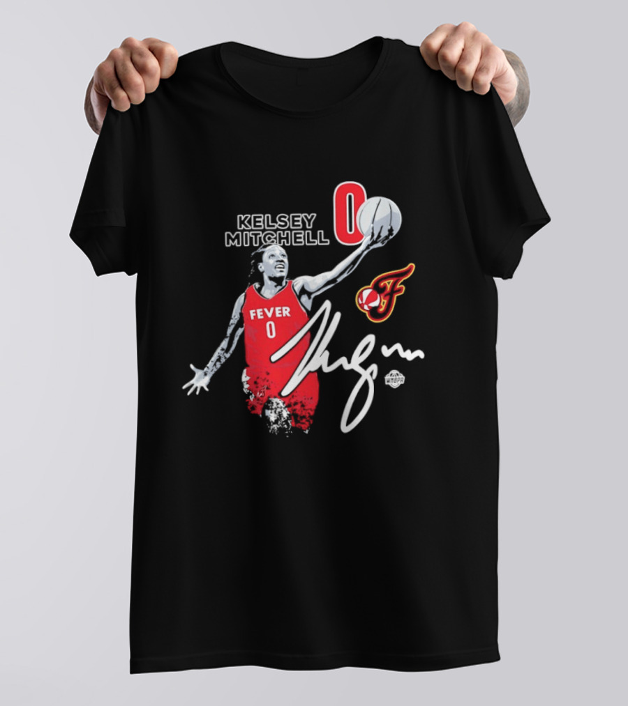 Kelsey Mitchell Indiana Fever 0 WNBA Player Signature T-Shirt