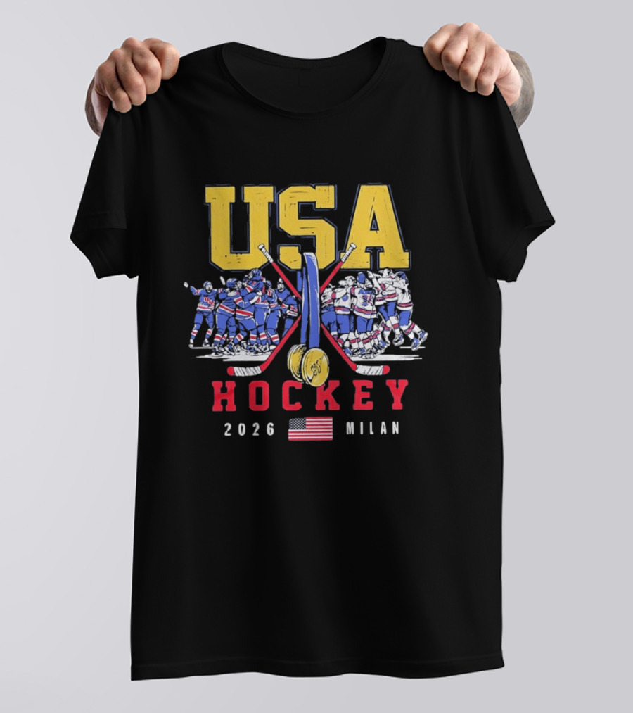 USA Hockey 2026 Milan Gold Medal Celebration Team USA Flag T-Shirt