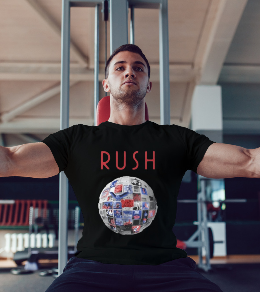 Rush All The World's An Album Tour 2026 2027 History Iconic Sphere Collage T-Shirt