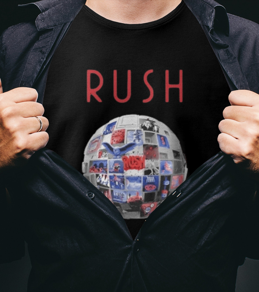 Rush All The World's An Album Tour 2026 2027 History Iconic Sphere Collage T-Shirt