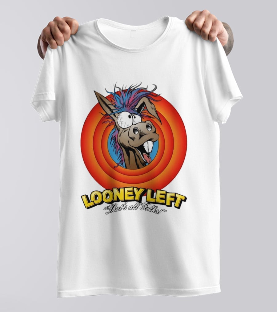 Looney Left That's All Folks Crazy Donkey Cartoon T-Shirt