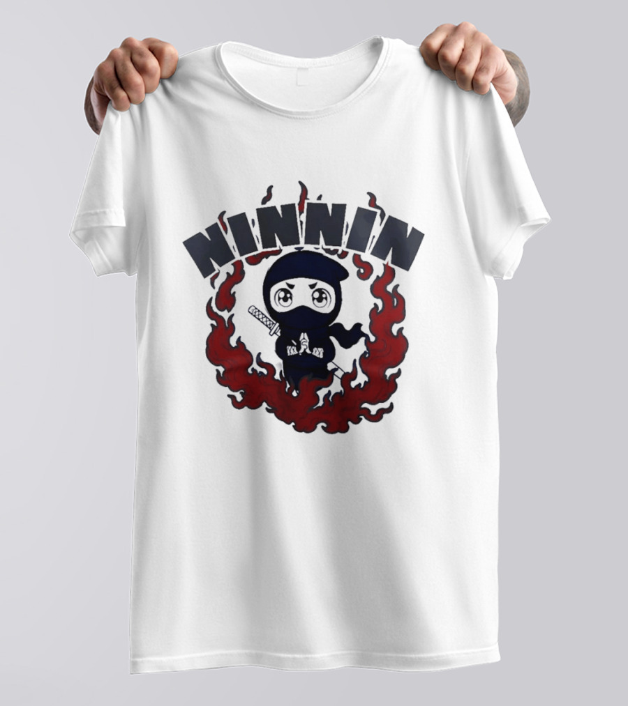 Ninin Ninja Chibi Flames Katana T-Shirt