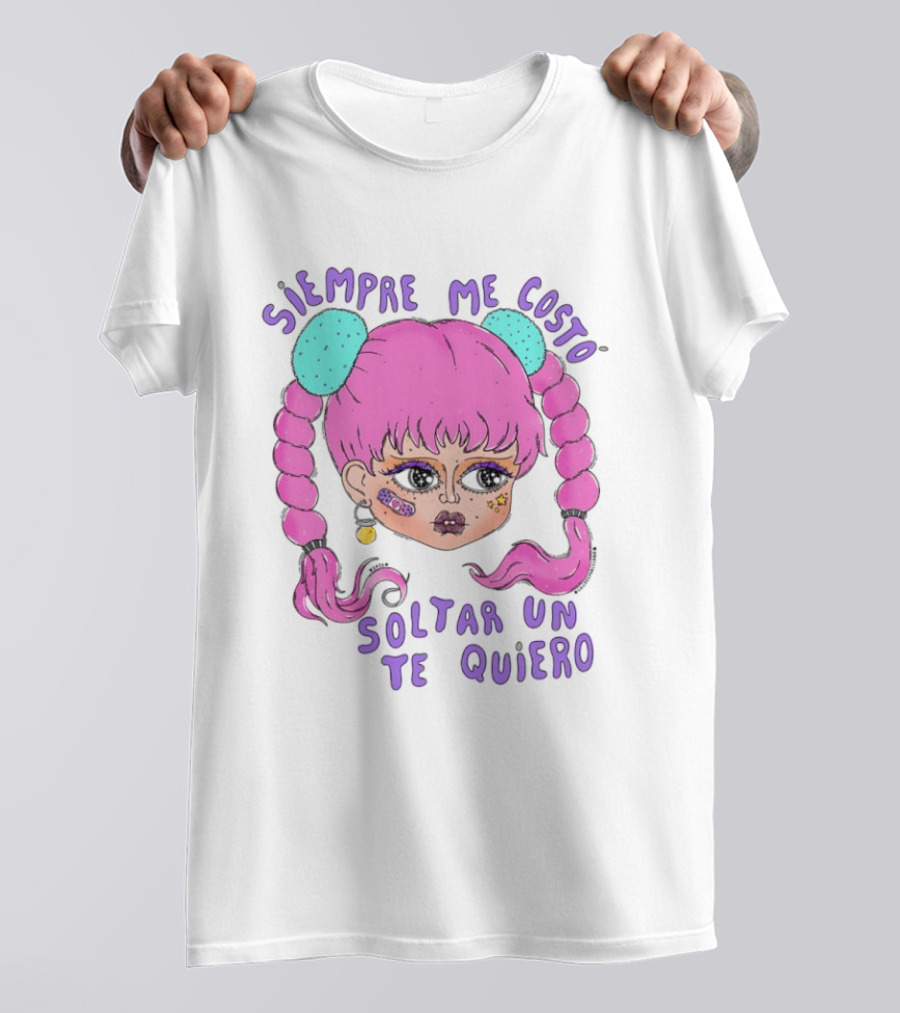 Siempre Me Costó Soltar Un Te Quiero Pink Braids Girl Cartoon T-Shirt