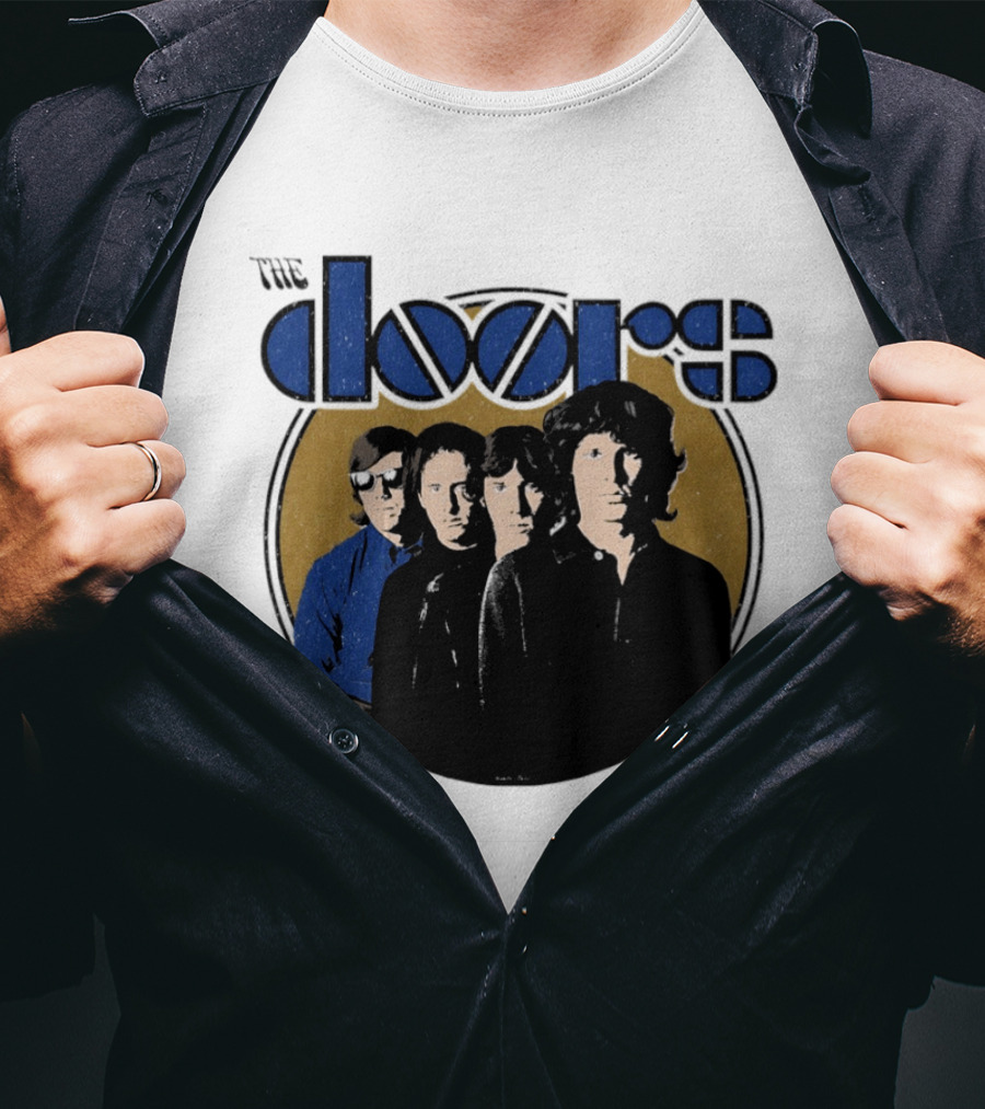 The Doors Faces Band Members Iconic Gold Circle T-Shirt