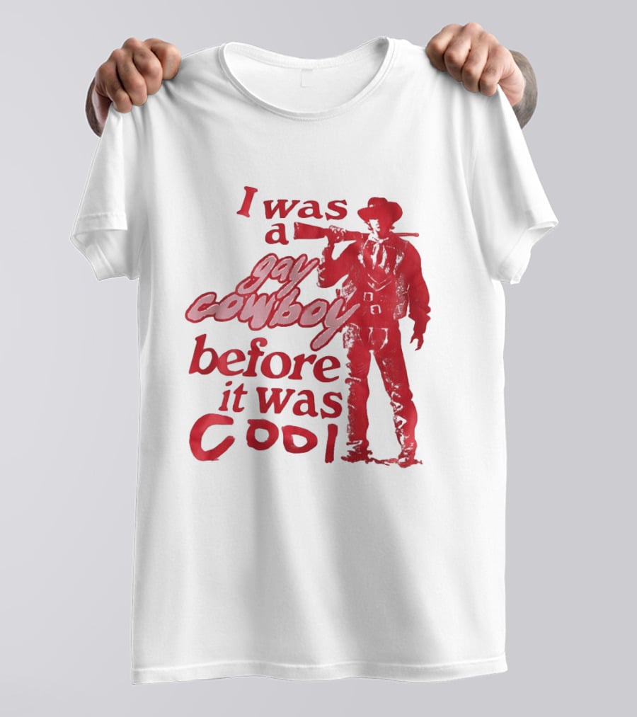 I Was A Gay Cowboy Before It Was Cool LGBTQ Pride Western Humor Red Figure T-Shirt