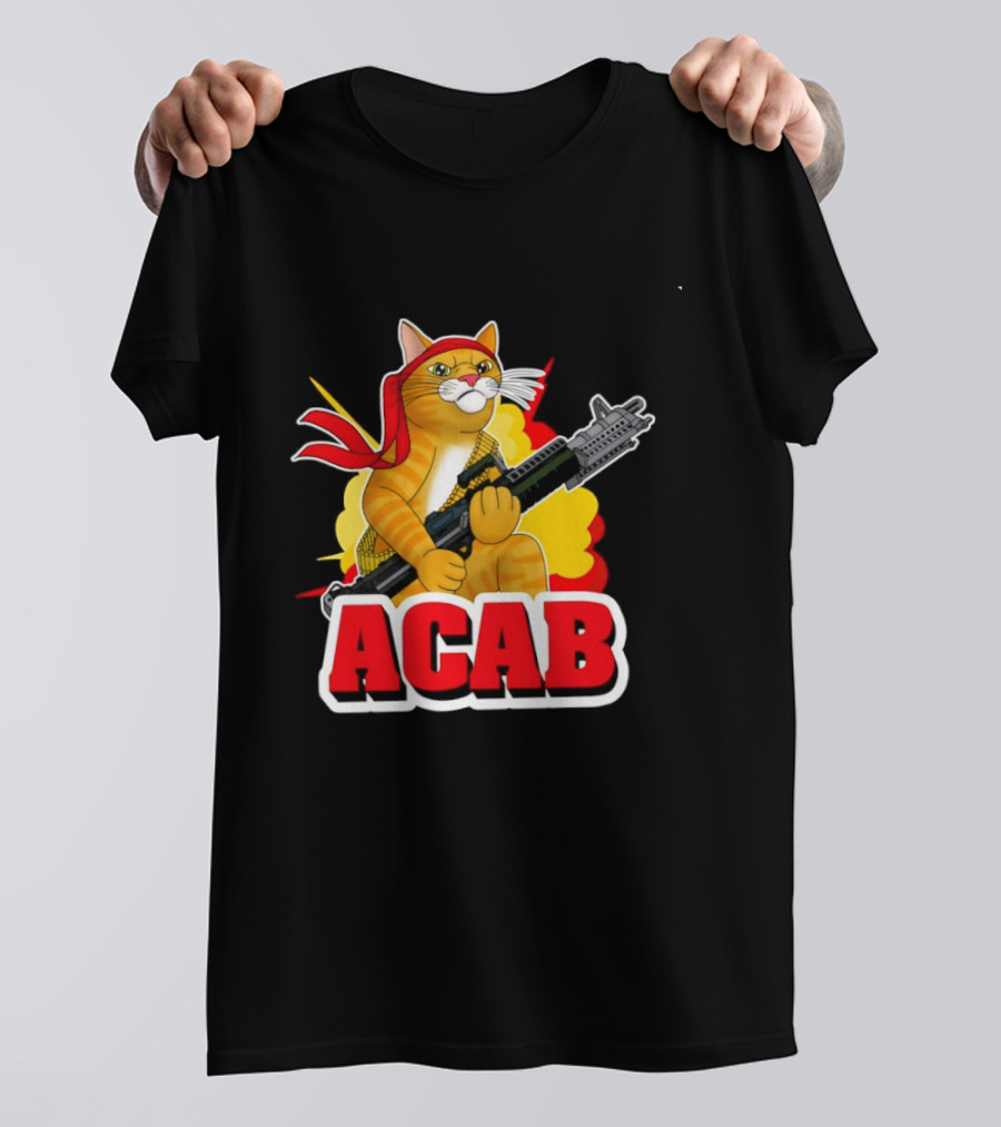 ACAB All Cats Are Badasses Rocket Launcher Cat With Red Bandana T-Shirt
