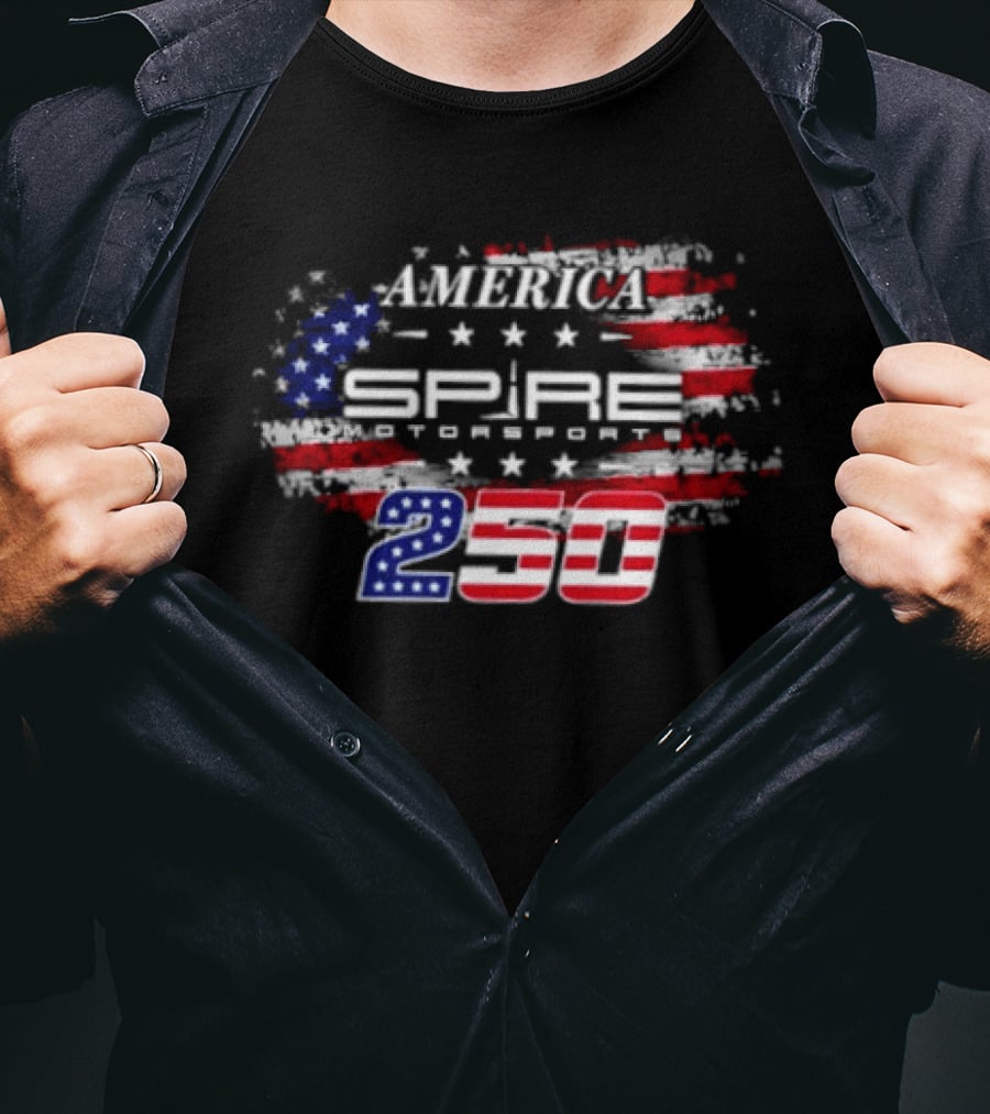 America Spire Motorsports 250 NASCAR Racing Stars And Stripes Flag T-Shirt
