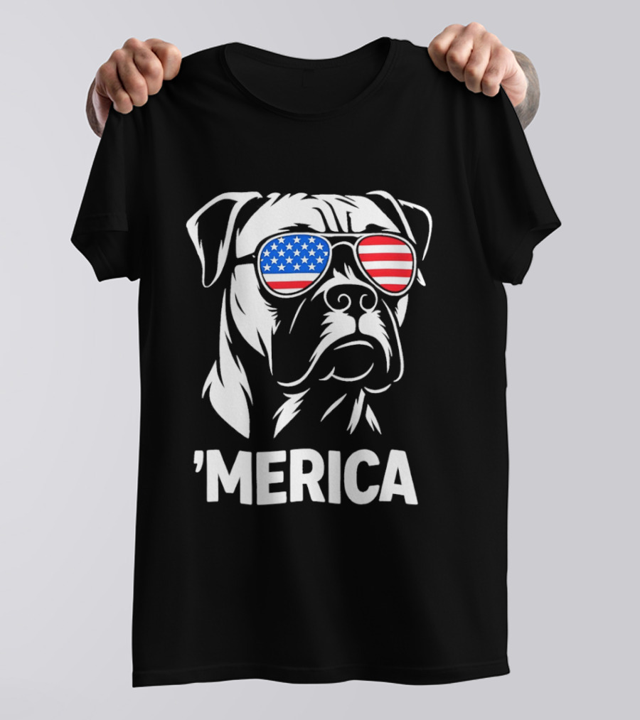 American Bulldog With USA Flag Sunglasses 'Merica T-Shirt