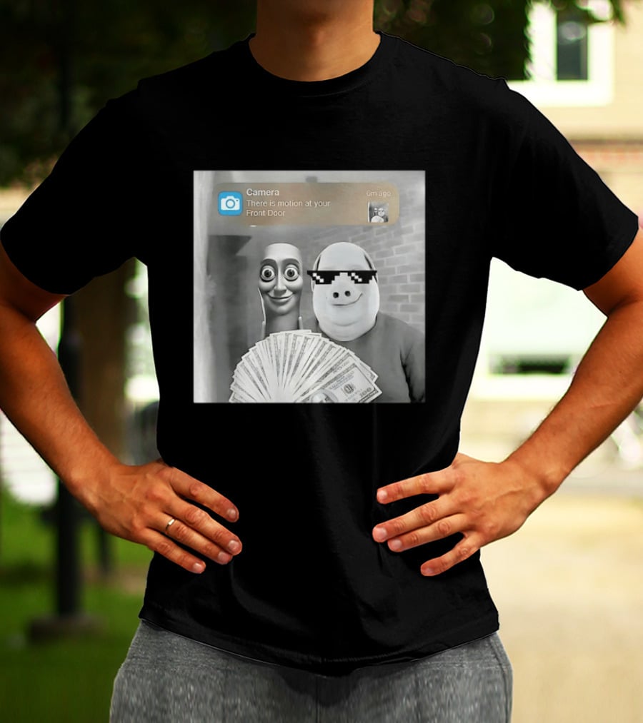 Camera There Is Motion At Your Front Door Meme Pig Mask And Funny Faceувель� T-Shirt