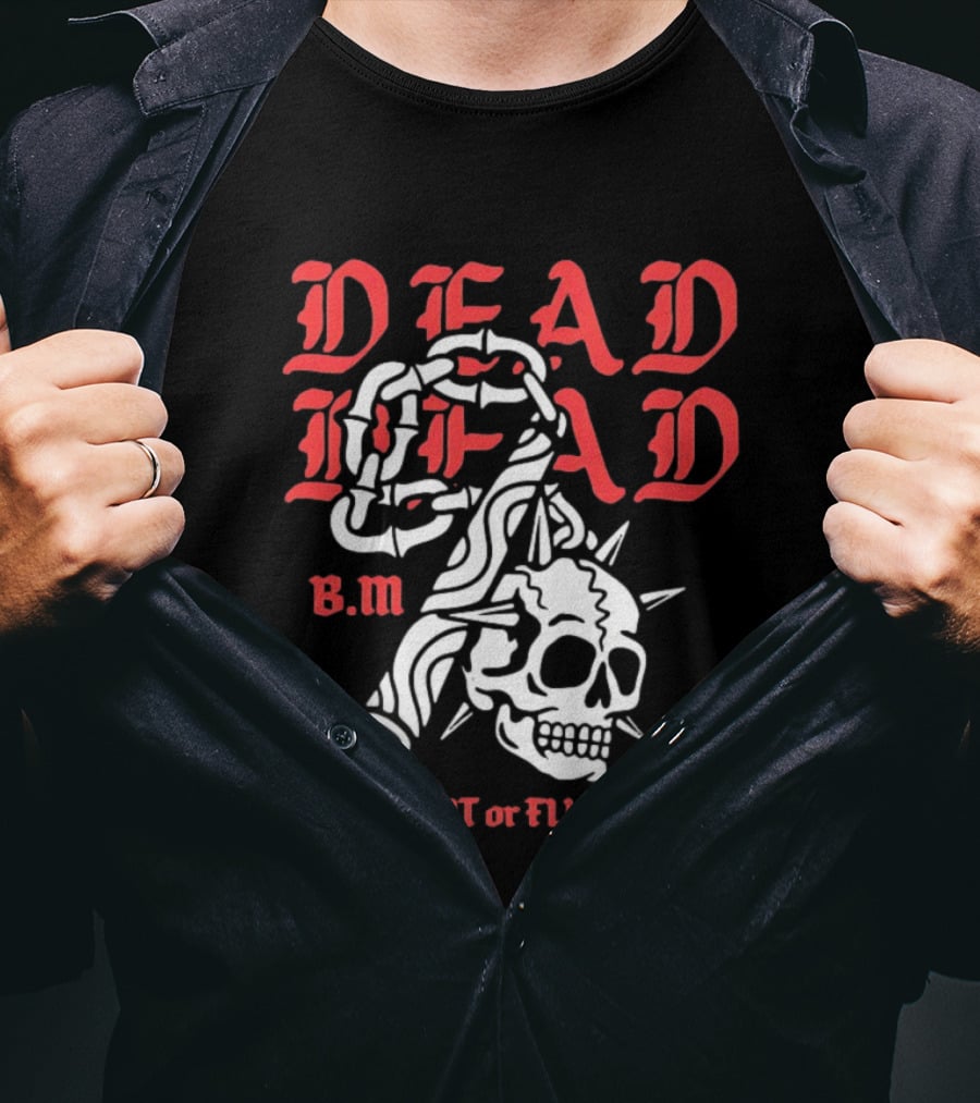 Dead Head BM Fight Or Flight Skull Gripped By Hand Spiked Chain T-Shirt