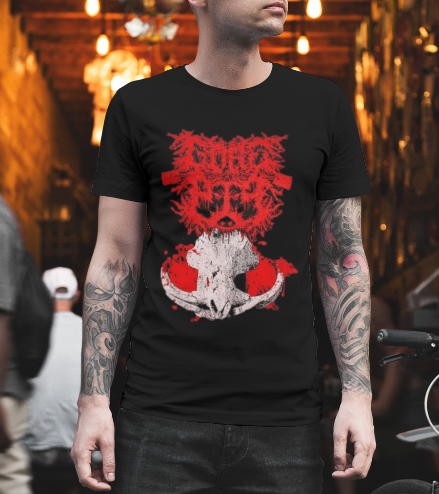 Gore Boar Skull Red Face Death Metal Hardcore T-Shirt