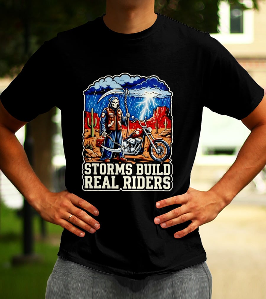 Real Riders Grim Reaper Motorcycle Storm Adventure T-Shirt