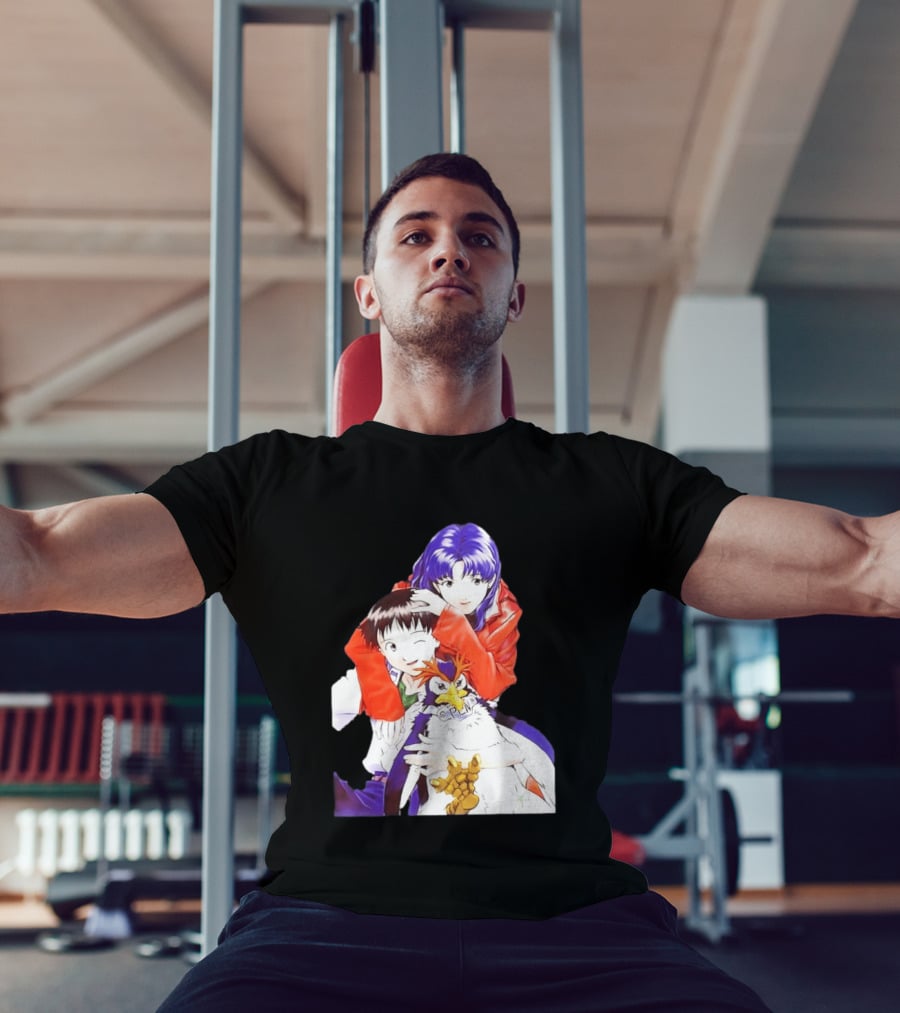 Shinji Ikari Misato Katsuragi Pen Pen Neon Genesis Evangelion Anime Characters T-Shirt