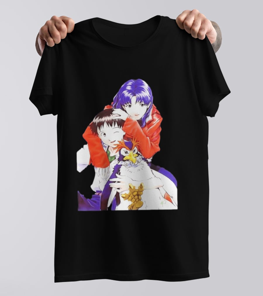 Shinji Ikari Misato Katsuragi Pen Pen Neon Genesis Evangelion Anime Characters T-Shirt
