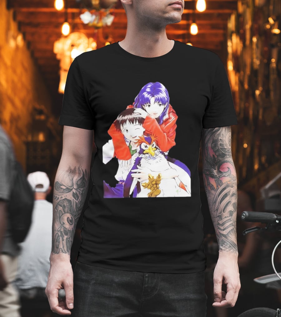 Shinji Ikari Misato Katsuragi Pen Pen Neon Genesis Evangelion Anime Characters T-Shirt