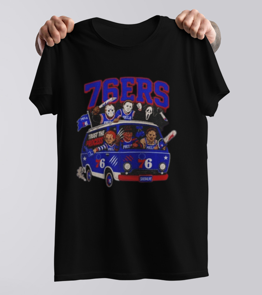 Philadelphia 76ers Trust The Process Horror Movie Characters Van T-Shirt