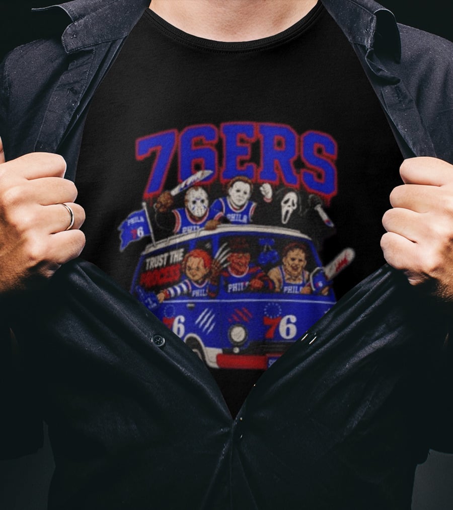 Philadelphia 76ers Trust The Process Horror Movie Characters Van T-Shirt