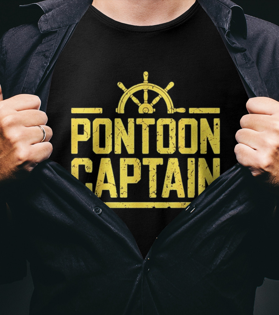 Pontoon Captain Ship Wheel Nautical Boating Adventure T-Shirt