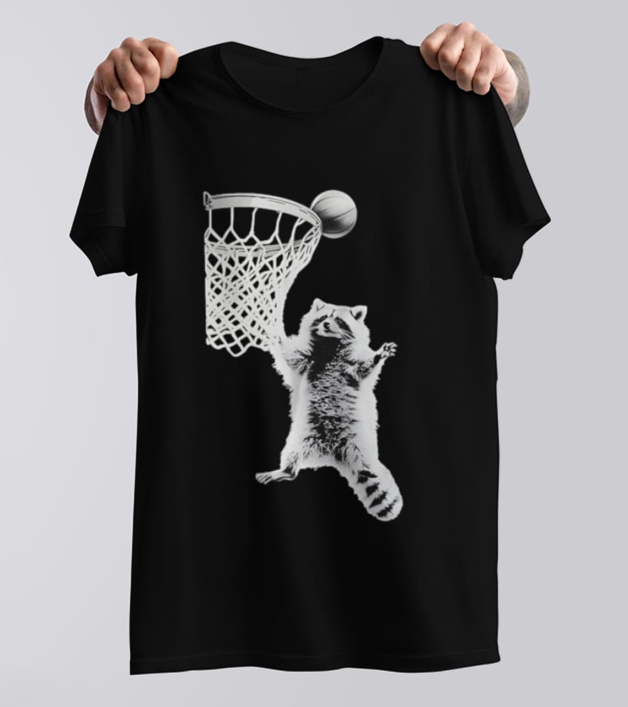 Raccoon Dunking Basketball Fun Animal Sports Play T-Shirt
