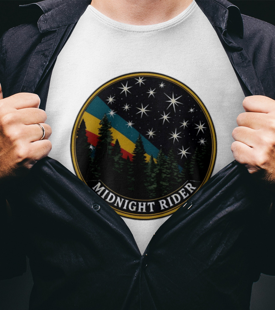Midnight Rider Starry Night Pine Forest Retro Spectrum T-Shirt