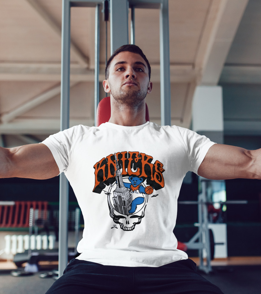 Knicks Grateful Dead Dancing Bear Empire State Building Skulls Basketball T-Shirt